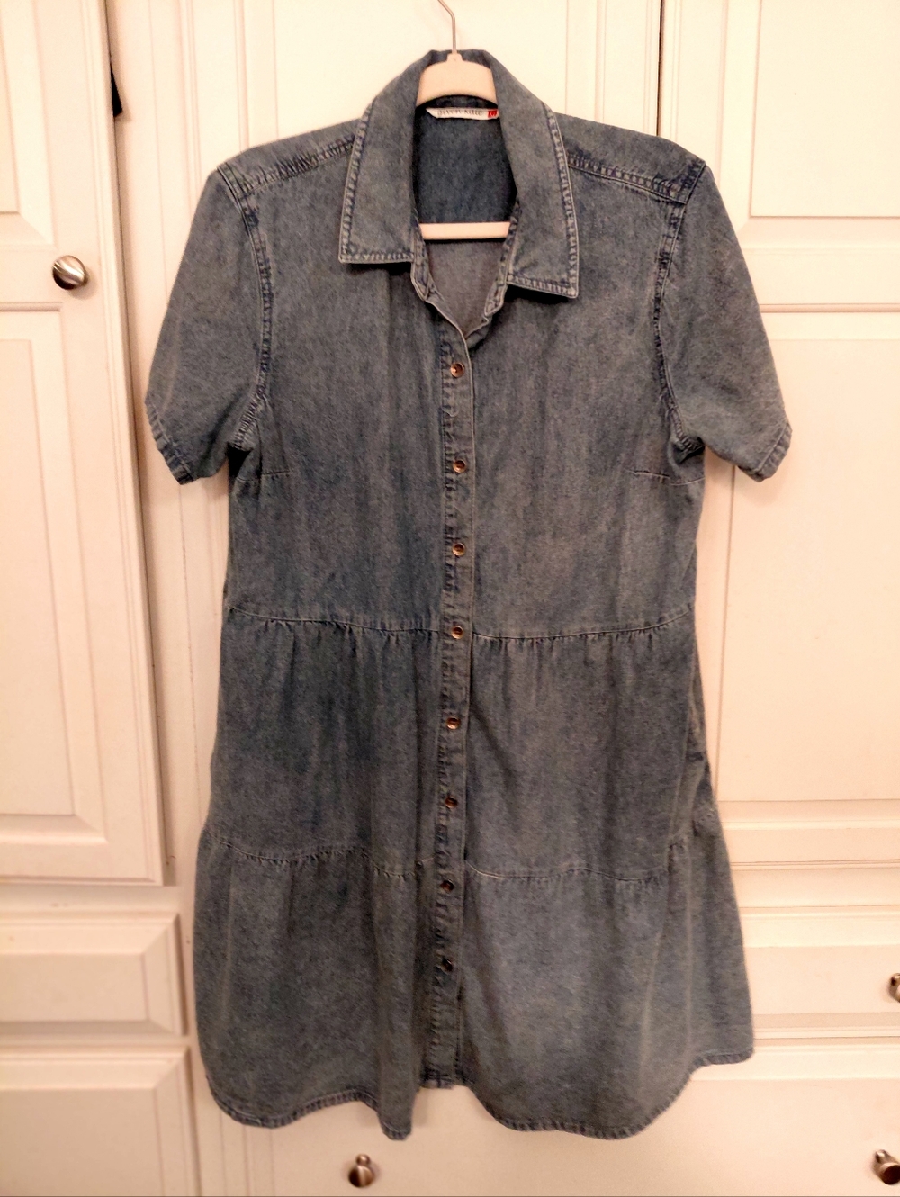 Denim Tiered Short-Sleeve Dress - Light Blue - Picture 10 of 10